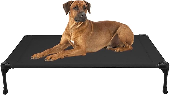 Veehoo Outdoor Elevated Dog Bed Large Sized Dogs, Cooling Raised Dog Cots | Off-ground training platform, portable camping hammock, breathable mesh, easy to clean, no-tool setup, 42"x30", Black