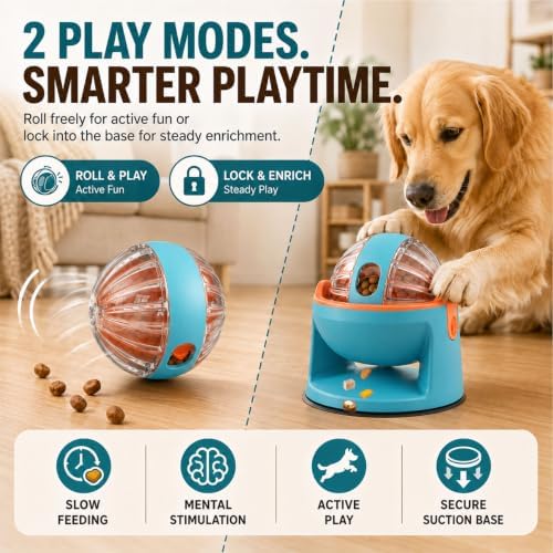 2-in-1 Dog Puzzle Toy, Treat Dispenser & Slow Feeder (Orange)