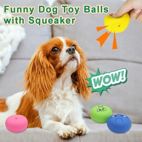 Latex Dog Chewing Squeaky Ball Toys Face Fetch Play Toy for Puppy Small Medium Pets Dog Toys (6 PCS)