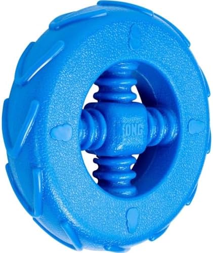 KONG Squeakz Dog Toy – Durable Rubber Fetch & Chew Toy with Squeakers, Interactive Enrichment Toy for Active Dogs (Wheel, Medium)