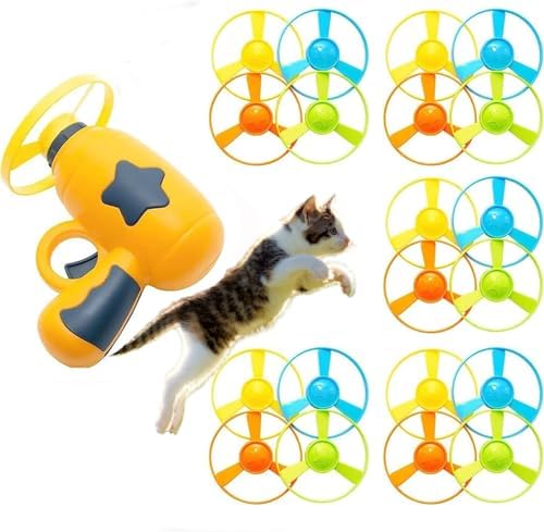 Cat Fetch Toys, Interactive Flying Cat Toy with 20 Flying Propellers, Dog Cat Pet Tracks Chasing Toy for Indoor,Outdoor Cats (Yellow+20 Propellers)