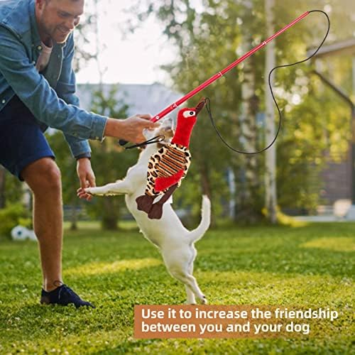 Interactive Dog Toys - Extendable Flirt Pole with 2pcs Squeaky Plush Toy Tugs Red Green for Dog Outdoor Entertainment, Train and Exercise