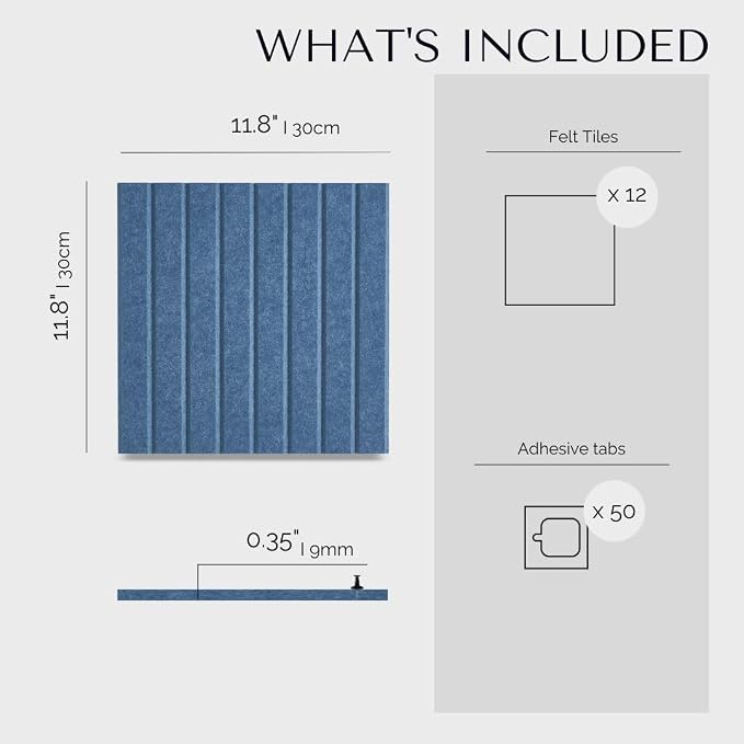 Large Bulletin Board 48x36- Office Wall Organizer to Replace Your Old Cork Boards for Walls for Office Decor -12-Pack Felt Wall Panels to Use in Home Office Decor, Classroom Decor (Slat Blue)