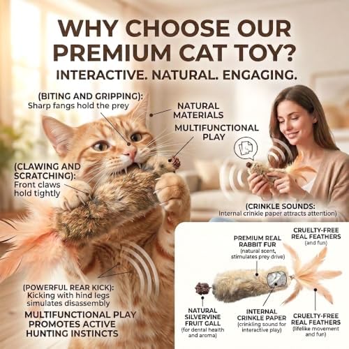 3 PCS Cat Rabbit Feather Fur Silvervine Crinkle Kicker Play Toy for Cats Indoor