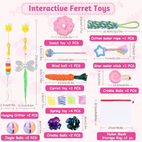 17Pcs Ferret Toys Set, Interactive Chew & Enrichment Toys for Small Pets