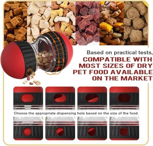 Dog Puzzle Feeder, Adjustable Treat Dispenser Ball Dog Slow Feeder Bowl, Puppy Interactive Chase Training Ball Dogs Food Dispensing for Small Medium