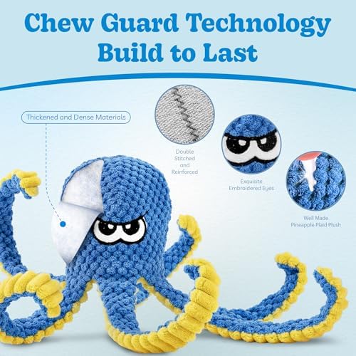 Interactive Dog Toys, 4 Pack Octopus Squeaky Hide And Seek Large Dog Toys | Tough Plush Chew Toy to Keep Them Busy, Tug of War Doggie Toy for Small,Medium and Large Breeds, Puppy Toys Puzzle