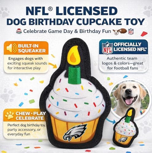 Pets First NFL Philadelphia Eagles Pet Birthday Cupcake Squeaker Toy - NFL Dog Birthday Party Set and Costume, Licensed Football Team Dog & Cat Birthday Cupcake Toys, Durable Toy for Puppies