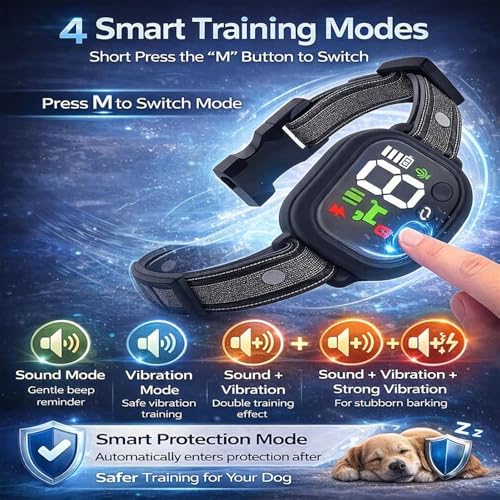 Dog Bark Deterrent Devices,Waterproof Rechargeable Smart Collar,Anti Barking Training with 8 Adjustable Sensitivity Beep Vibration for Small Medium Large Dogs. (Black)