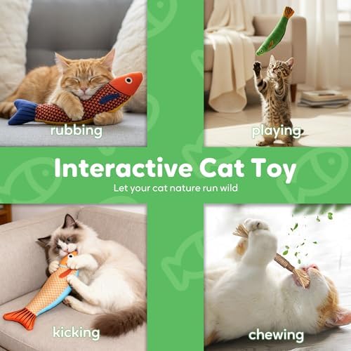 Catnip Toys Saury Fish, Cat & Kitten Chew Kicker Interactive Crinkle Toys for Bored Indoor Adult Cats & Kitten, Cat Gifts Teething Toys Soft and Durable for All Breeds