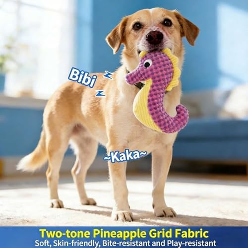 Ocean Plush Dog Toys, Squeaky Chew Toys for Puppy - Seahorse