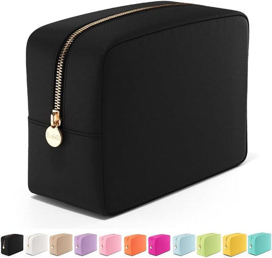 Embla Large Makeup Bag and Waterproof Nylon Travel Toiletry Bag, Large Capacity Cosmetic Zipper Pouch, Black
