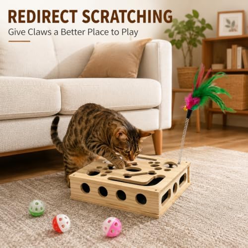 Cat Nail File Scratch Enrichment Box for Indoor Cat with Sandpaper BellBall