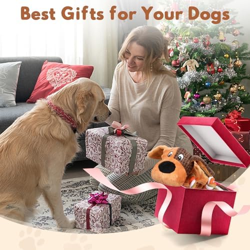 Dog Squeaky Toys for Puppies & Small Dogs - Bubble Plush Cuddle Buddy with Sliding Rope for Teething & Anxiety Relief, Interactive Tug Toy for Gentle Chewers (Chihuahua, Yorkie, Corgi, Poodle)