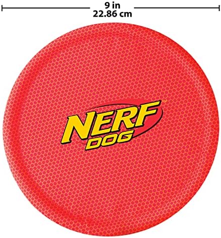 Nerf Dog Nylon Flyer Dog Toy, Flying Disc, Lightweight, Durable and Water Resistant, Great for Beach and Pool, 9 inch diameter, for Medium/Large Breeds, Single Unit, Red