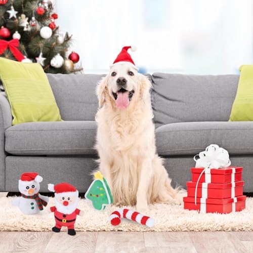4 Pcs Christmas Dog Toys for Small Dogs Squeaky Small Dog Toys Durable Push Puppy Toys for Chewing Interactive with Crinkle Paper for Small Medium Dogs