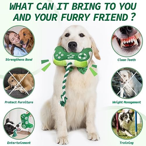 MTERSN Squeaky Dog Toys with 3 Squeakers for Interactive Playtime, Green
