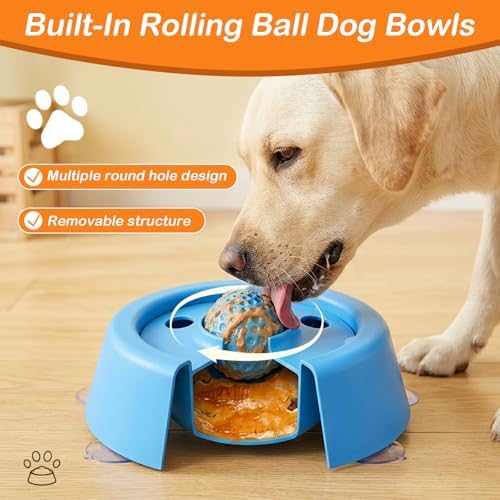 Dog Lick Bowl with Rolling Ball for Liquid with Rolling Ball Interactive Lick Bowl, Anti-Slip Interactive Lick Toy for Wet Food Water & Bone Broth Slow Eating Toy, odorless