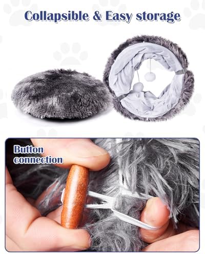 Cat Tunnel Bed with 20 Pcs Interactive Toys, 3-in-1 DIY Collapsible Plush Cat Tube with Washable Mat, Large Indoor Play Tunnel Cave for Kittens and Small Animals