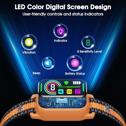 No-Shock Dog Bark Collar, Humane Vibration/Beep Training Mode Only | Smart Anti Barking Collar with Detection Chip, Auto Safety Shut-off & 8 Sensitivity Levels, Type-C Fast Charging & Waterproof