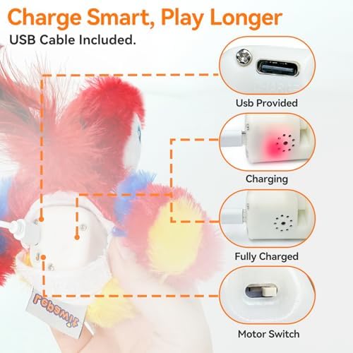 Cat Toys Flapping Bird(Cannot Fly), Electric Simulated Chirping Bird Interactive Kitten Toy with Flappy Wings, Rechargeable Touch Activated Toy with Catnip and Feather for Indoor Cats - Red