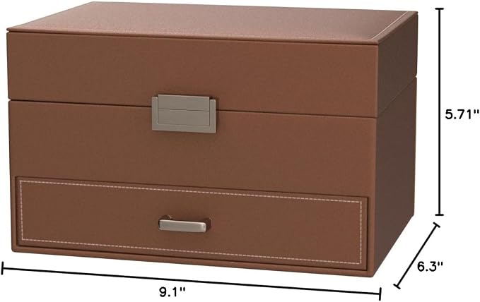 Jewelry Organizer Box, Large Jewelry Boxes for Women Girls, Space-Saving 3 Layers Jewelry Storage Case with Drawer, Movable Metal Stand, Modern, Gift Idea (Champagne)