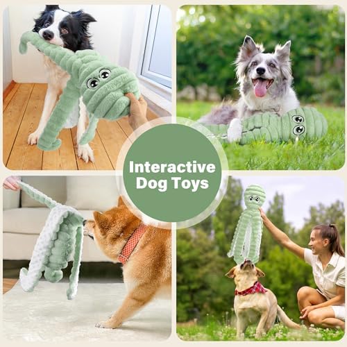 PrimePets Dog Toys for Large Dogs, 27” Extra Large Plush Octopus Dog Toy, Crinkle Squeaky Dog Toy for Small Medium Large Breeds, Interactive Stuffed Chew Toys to Keep Them Busy, Green