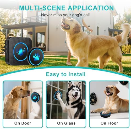 Dog Door Bell for Potty Training, Smart Wireless Doggie Doorbell to Go Outside, 1000 Feet Long Range with IP65 Waterproof Super-Light Touch Button, 60 Melodies & Adjustable Volume (2 Button)