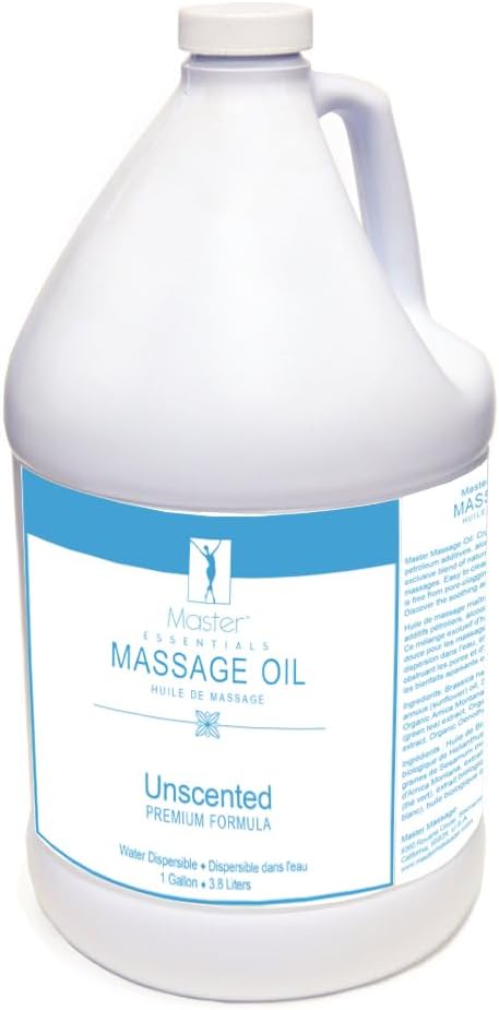 Master Massage - Organic, Unscented, Vitamin-Rich and Water-Soluble Massage Oil - 4 Gallon Bottle Per Pack