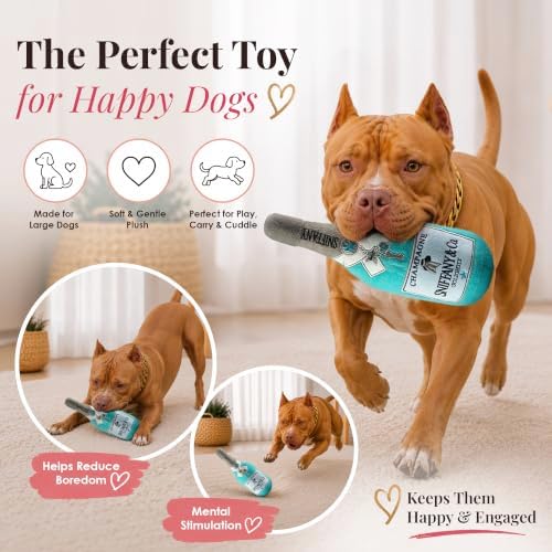 Dog Diggin Designs Sniffany & Co Champagne Plush Dog Toy | Luxury-Inspired Parody Bottle with Built-in Squeaker, Soft Plush Party Dog Toy – Shaken, Not Stirred!
