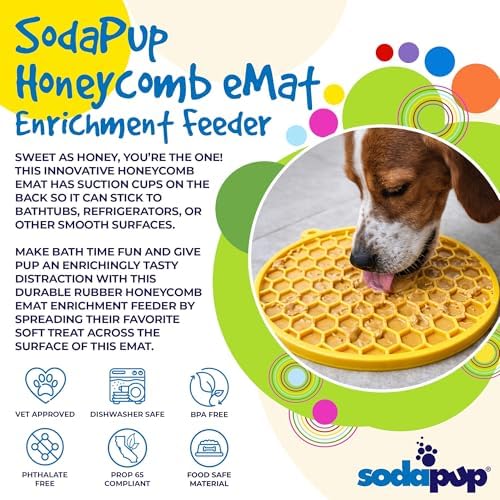 SodaPup Honeycomb Round eMat – Durable Enrichment Feeder for Dogs & Cats Made in USA from Non Toxic Pet Safe Food Safe TPE for Slow Feeding, Calming, Digestive Support, & Licking Fun