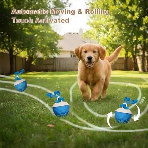 Interactive Dog Toy with Rope Smart Motion Activated Dog Ball USB Rechargeable 3 Speed Modes Durable Automatic Dog Toy for Puppies