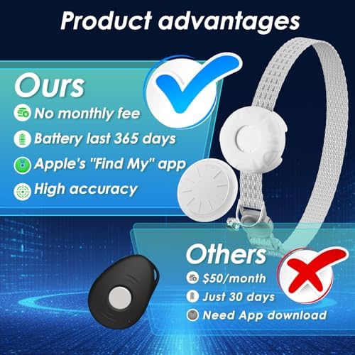 GPS Tracker for Cats,Real-Time Location Cat Tracker, Pet Tracker with Cat Collar,Compatible with Apple Find My App (Only iOS),No Monthly Fee,Waterproof,Anti-Lost Device (White)