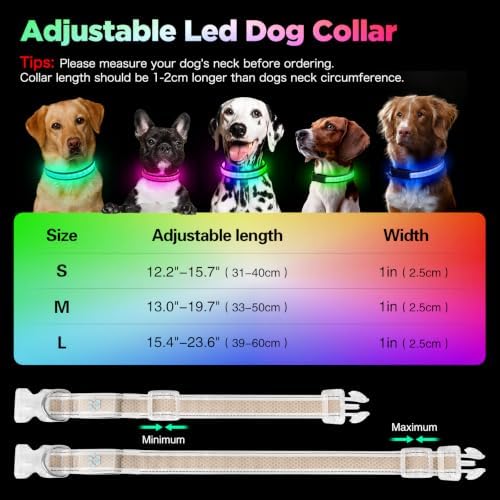 Flashseen Light up Collars for Dogs at Night, RGB 9-Mode, USB Rechargeable | Color Changing LED Lighted Dog Collar, Super Bright Adjustable Glow Collar for Night Walking (Soft Pink, Large)