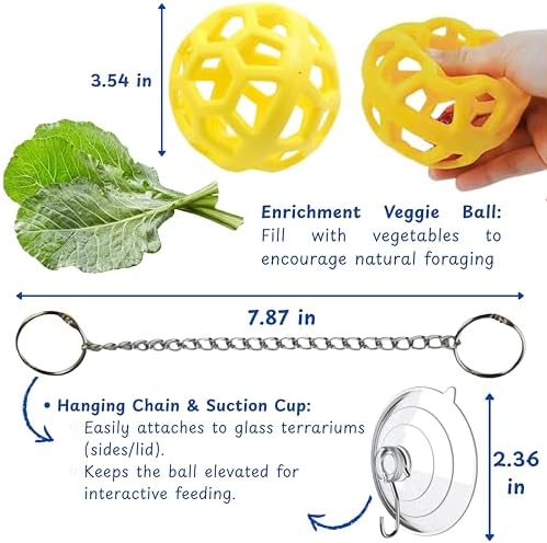 Bearded Dragon Enrichment Toys Feeder Ball, Interactive Feed Toys Bells Exercise Ball for Reptile Lizard Gecko Small Animals, Bearded Dragon Tank Accessories, Reptile Tank Accessories (Yellow)