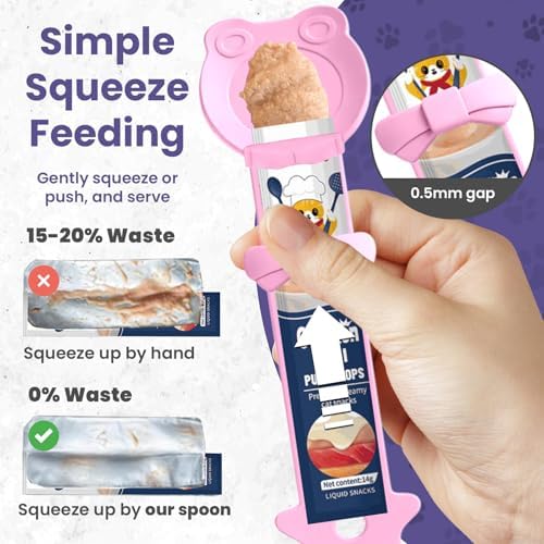 Lickable Cat Treat Spoon, Puree Squeeze Feeder, Silicone, Pink