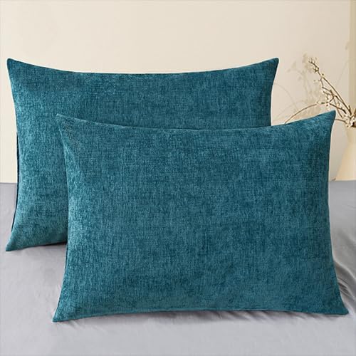 CaliTime Decorative Standard Throw Pillow Covers 26 X 20 Inches Ocean Blue | Pack of 2, Cozy Chenille Cushion Cases for Sofa Bed Living Room Farmhouse Home