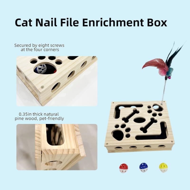 Cat Scratch Puzzle Enrichment Box, Cat Nail File Enrichment Box Sandpaper, Interactive Cats Treat Toy Stress Free, Scratchers that Trim Nails
