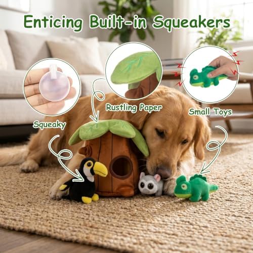 Hollypet Squeaky Hide and Seek Dog Toys for Small and Medium Dogs, Baobab
