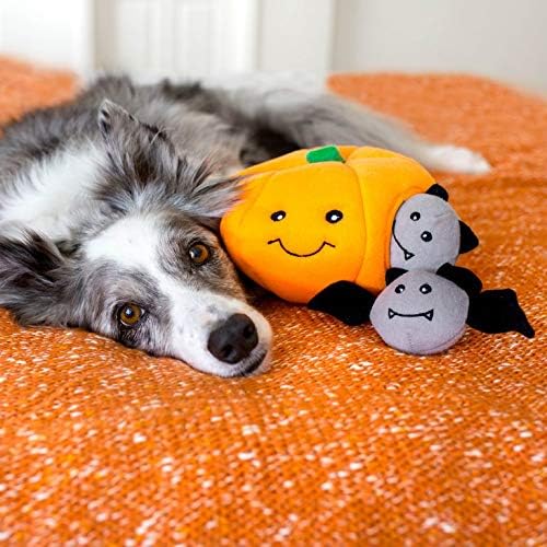 ZippyPaws Burrow Hide & Seek Plush Dog Puzzle - Pumpkin with Bats