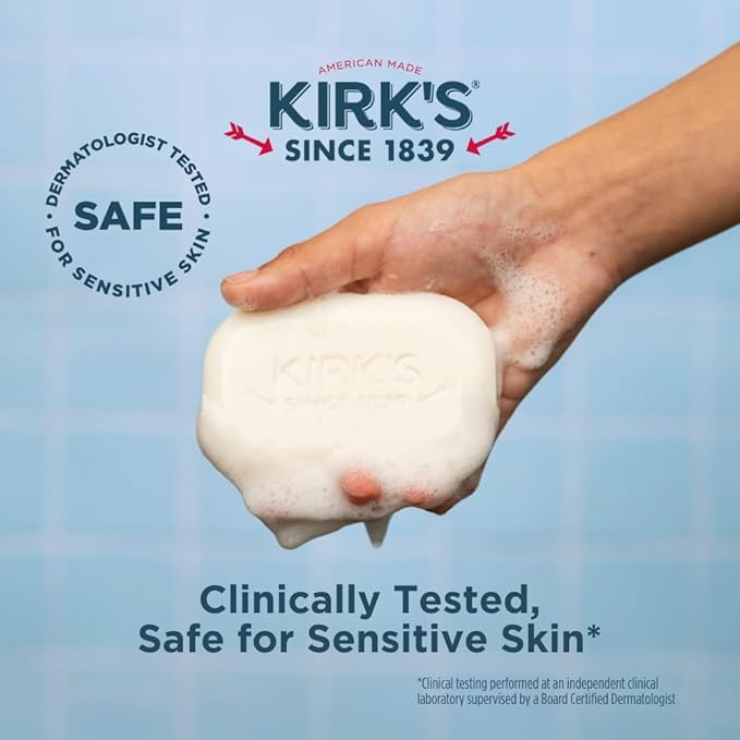 Kirk's Castile Bar Soap for Men, Women & Children - Made With Premium Coconut Oil, Sensitive Skin Formula, Vegan, Non GMO, Original Fresh Scent, 4 oz. Bars, 6 Pack