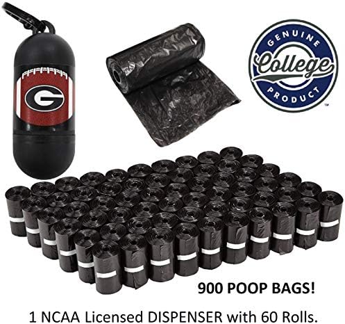 Pets First NCAA GEORGIA BULLDOGS PET LICENSED Poop Waste Bag Dispenser and D Ring for Leash with 900 Premium Garbage Bags
