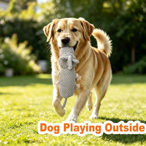 Gray Donkey Plush Chew Dog Toy, 13.4 in, Squeaker and Rope