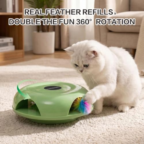 Interactive Whack-a-Mole Cat Toy — Automatic Mushroom Feather Pop-Up Play Toy for Cats, Cognitive Stimulation & Exercise, Durable Pet Entertaining Game (Green)