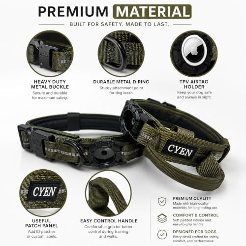 Heavy Duty Tactical Dog Collar with Tracker Pocket,Adjustable GPS Tracking Collar for Small, Medium & Large Dogs, Compatible with Compact Smart Trackers,Control Handle for Added Security (Black, L)