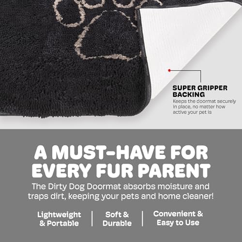 Dog Gone Smart Dirty Dog Doormat - Fast Drying Rug - Black Hue, 23 x 16 in | Super Gripper Backing for Clean Floors - Absorbent Microfiber and Machine Washable Mat for Muddy Paws