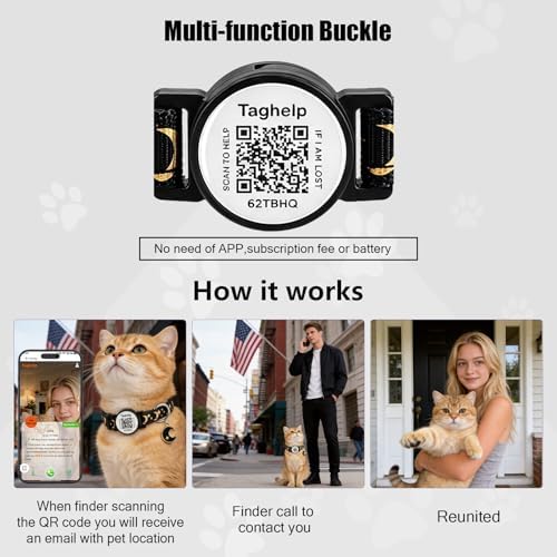 Breakaway Cat Collars with Bell Moons Stars Cute Kitty Adjustable Safe Kitten Collars with Pendant Glow in The Dark,Airtag Cat Collar, Air tag Safety Buckle (Purple)