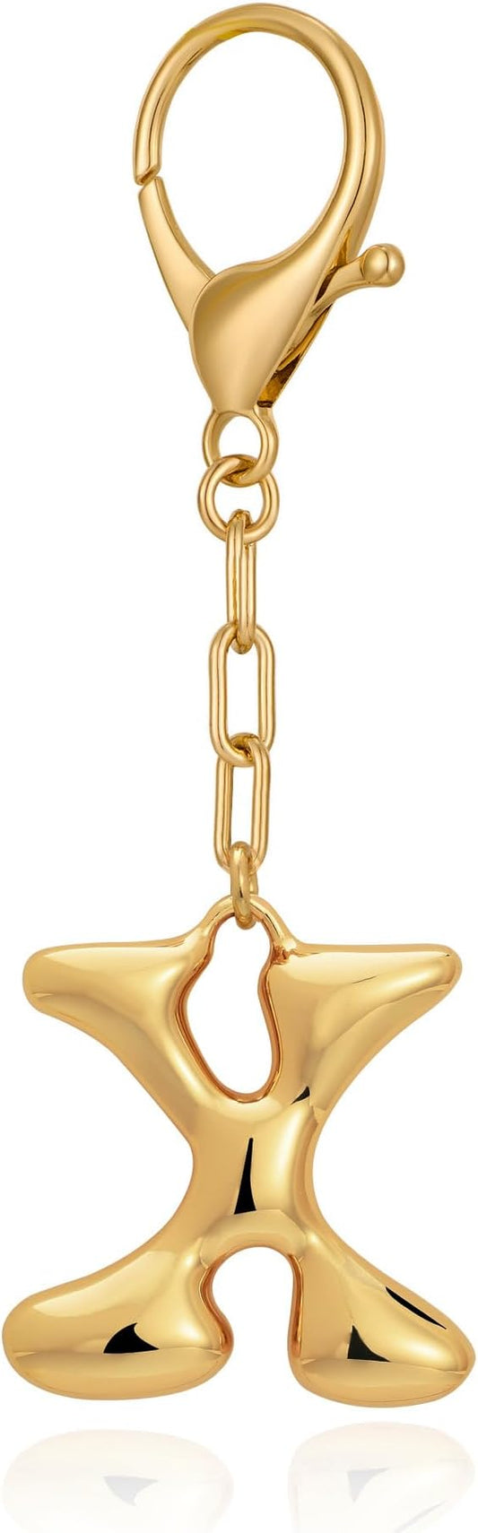 WOWORAMA Initial Letter Keychain for Women Chunky Gold Bubble Letter Bag Charm Purse Charm Personalized Keyrings Accessories