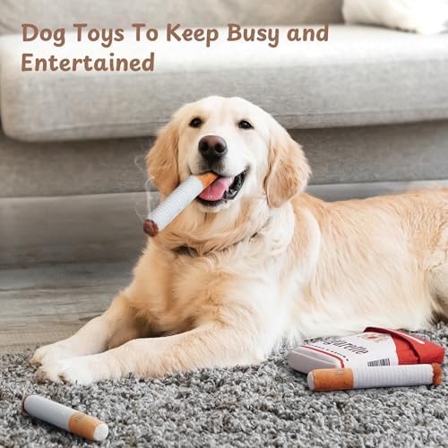 Doggy Cigs Funny Dog Toys - Squeaky Hide and Seek Treat Hiding Burrow Toy for Small Medium Breed, Stimulating Entertainment Enrichment Activity