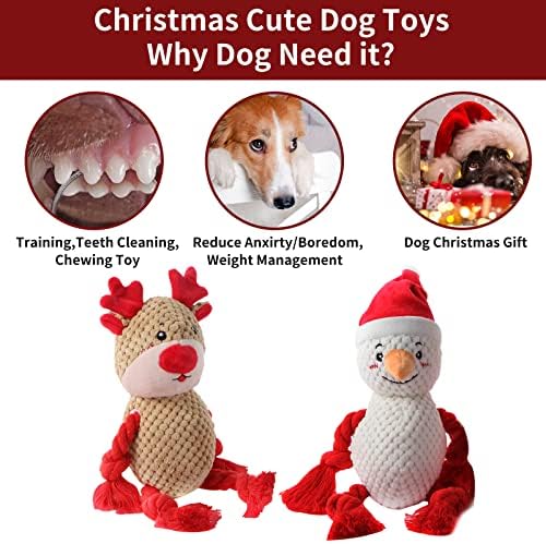 2 Pack Christmas Squeaky Plush Dog Toys for Small Medium Large Dogs, Durable and Indestructible Dog Toys,Stuffed Squeaky Toys for Dogs Puppy Toys Include Cute Snowman and Elk